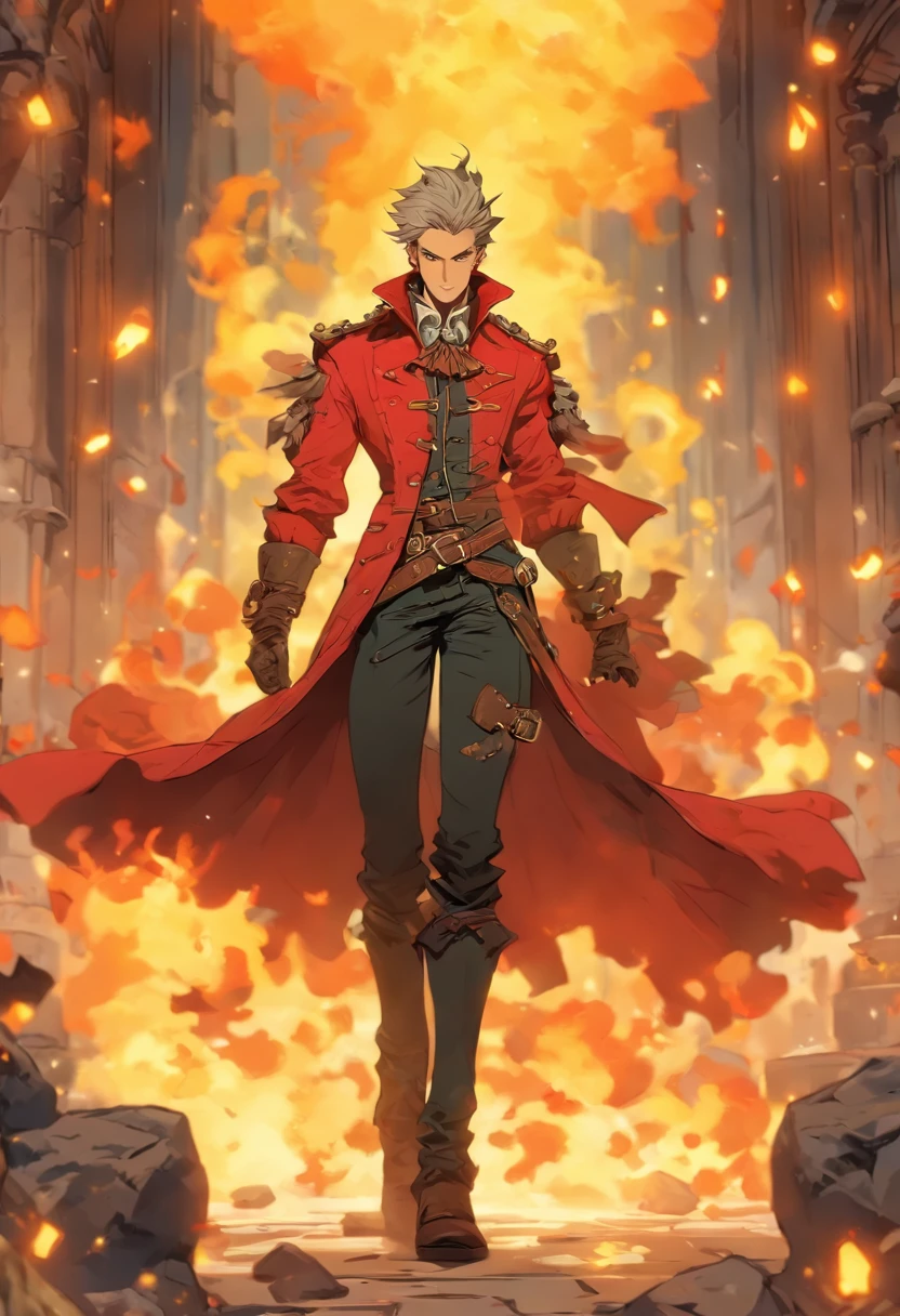 pistolero, con ropa victoriana, pale-skin, cabello blanco, ropa basada en Vash Estampida full body, dungeons and dragons, critical role, vox machina style