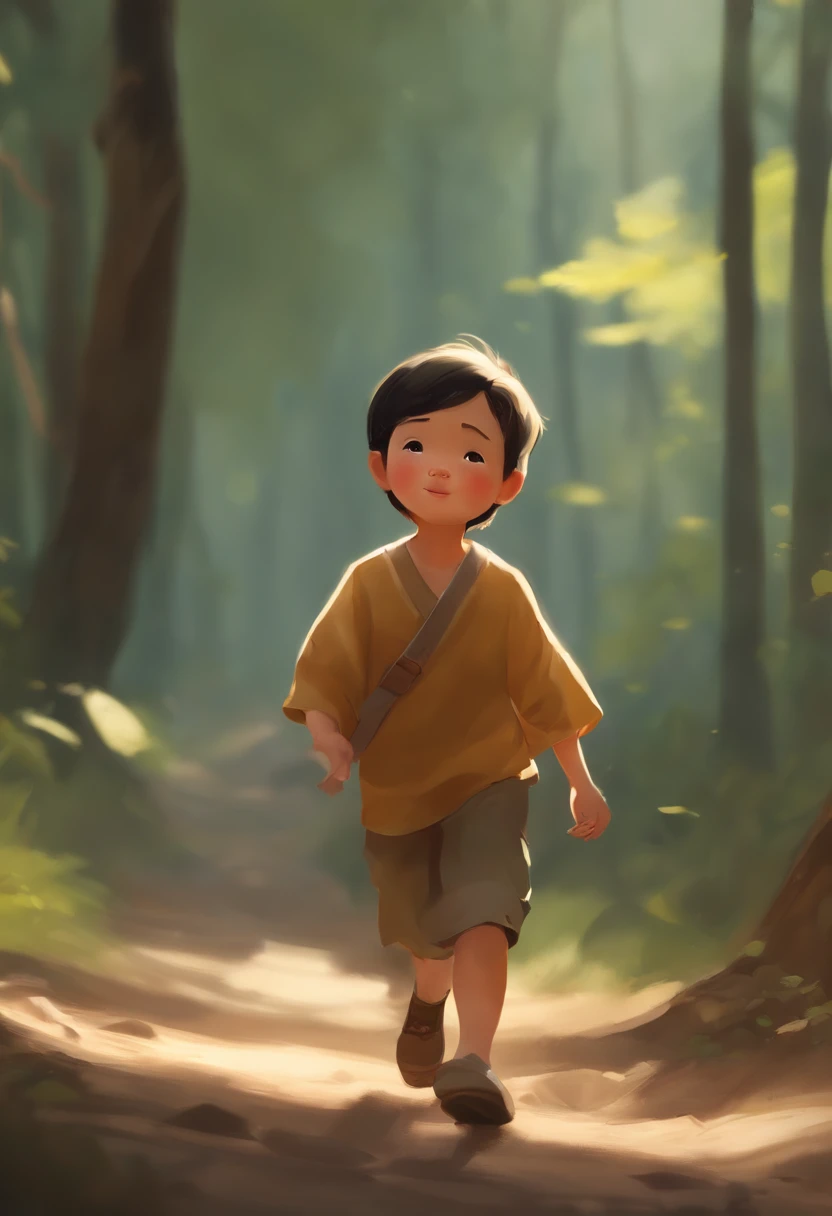 there's a boy who's playing in the woods, painting digital adorable, expressando alegria. Directed by: Krenz Cushart, Arte infantil em Artstation, garoto feliz, desfrutando de um passeio na floresta, inspirado em Goro Fujita, Directed by: Yeong-Hao Han, Jaeyeon Nam, inspirado em Yeong-Hao Han, Directed by: Kim Eung-hwan