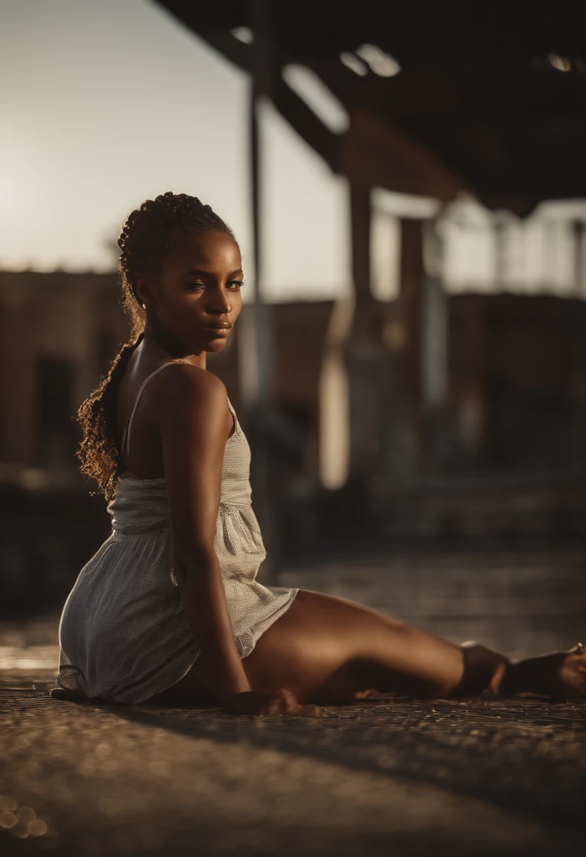 AFRO GIRL SITTING ON A SIDEWALK WITH HER HANDS ON HER FACE --auto --s2