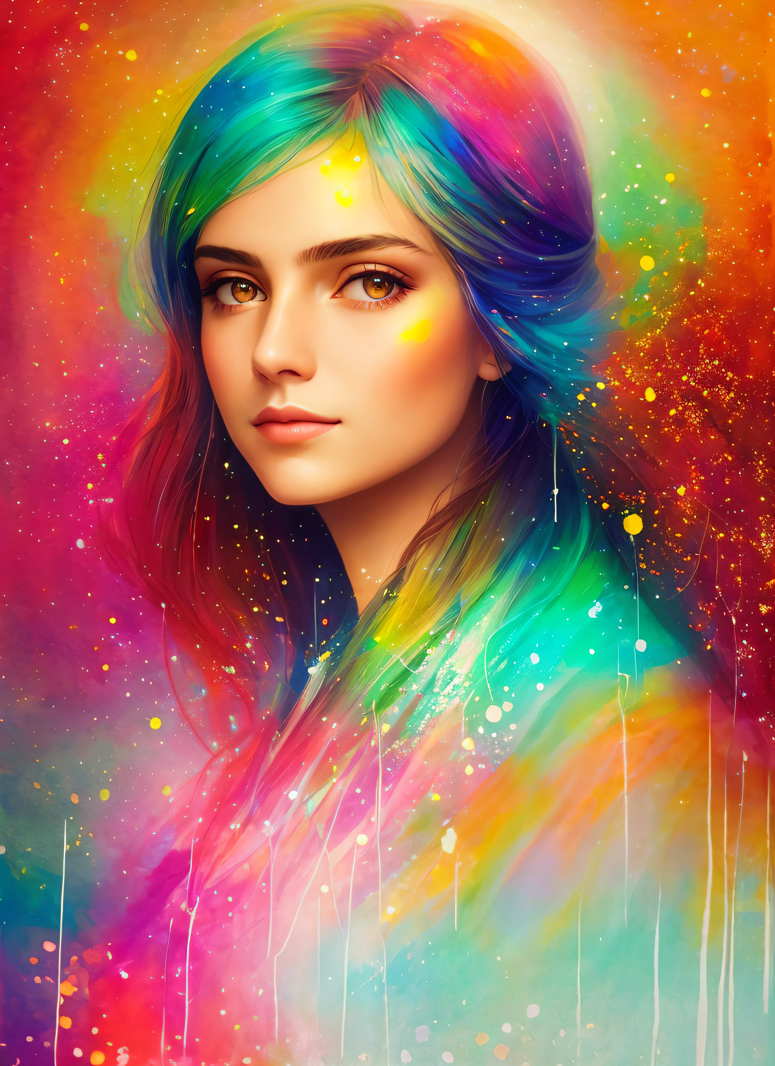 A woman from Santa Cecilia, luminous design, pastel colors, paint drips, beautiful autumn lights