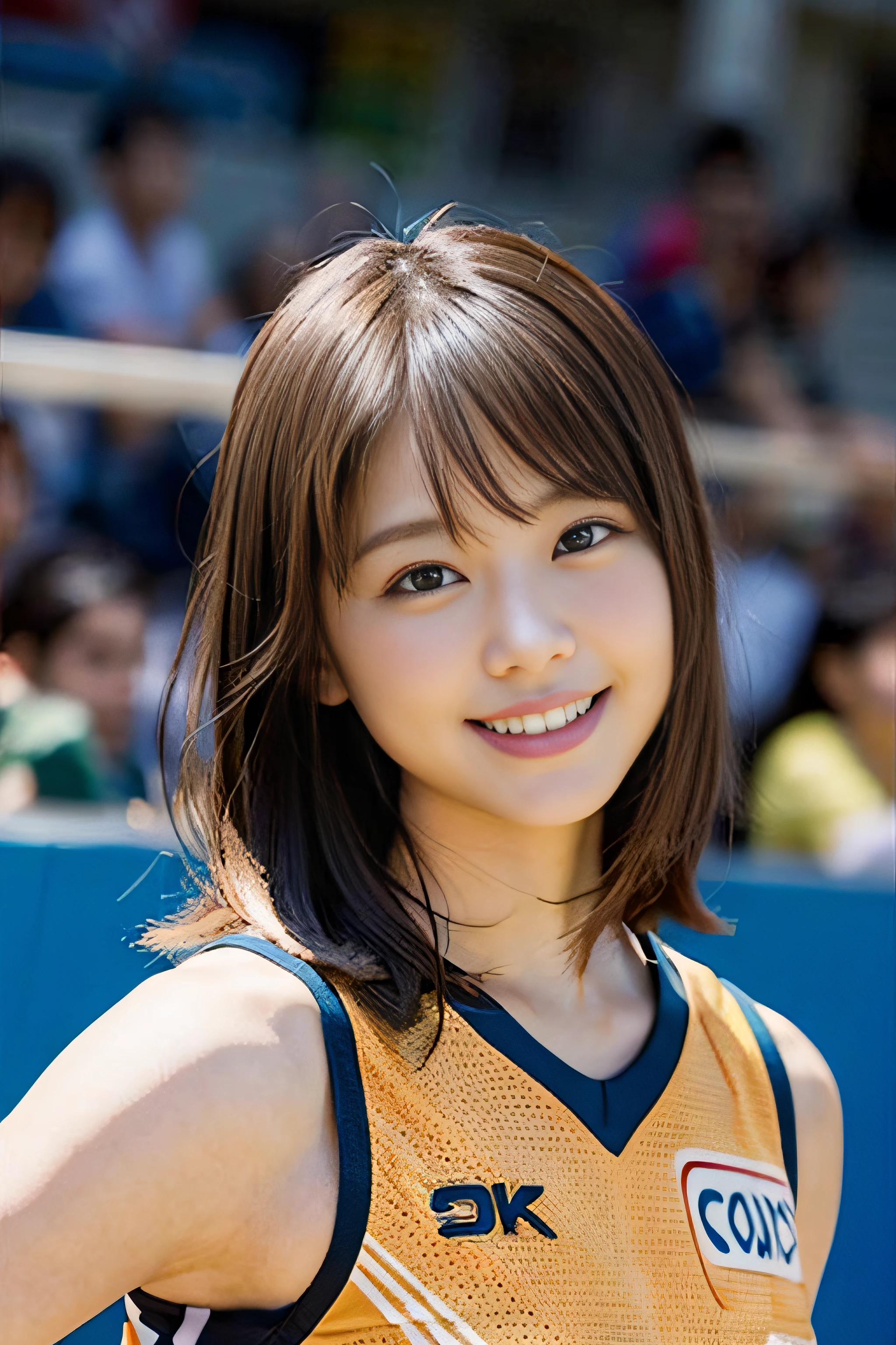 (highest quality、8k、32k、masterpiece)、(Realistic)、(Realistic:1.2)、(High resolution)、Very detailed、Very beautiful face and eyes、1 girl、Round and small face、Tight waist、Delicate body、(close、highest quality、Attention to detail、Rich skin detail)、(highest quality、8k、Oil paints:1.2)、(Realistic、Realistic:1.37)、Bright colors、(((Brown Hair)))、(((Upper Body Shot)))、(((Medium Hair)))、(((White wall background)))、(((Laughter)))、(((Brown Hair)))、(((Soccer uniforms)))、(((黒とピンクのSoccer uniforms)))、Stripes々Clothes