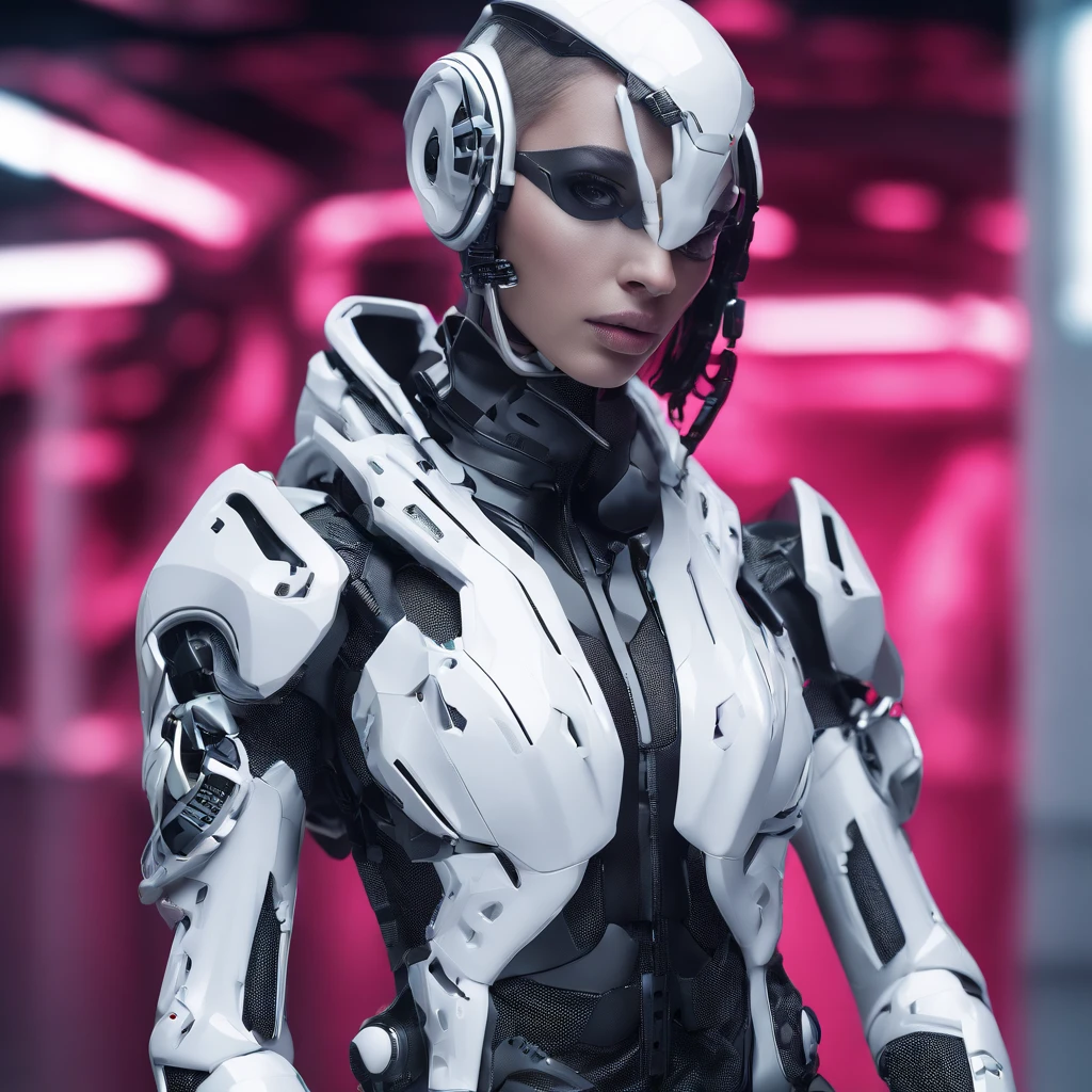 Passionate hot body savage girl. Anthropomorphic beautiful - looking cyborg girl. Detailed visualization hot body, face makeup, wide gorgeous realistic eyes, juicy lips. full body