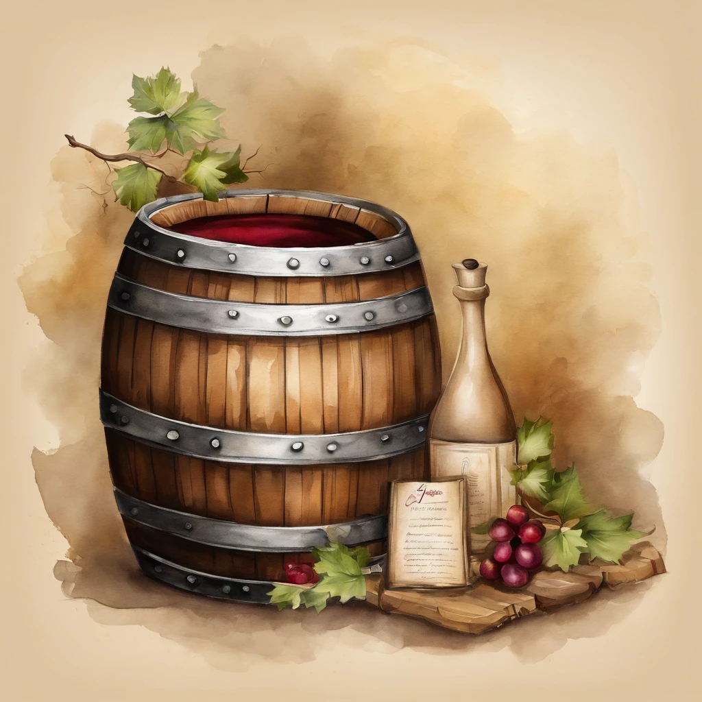 Arte realista del tatuaje WINE BARREL Muestra un efecto de boceto de salpicadura de tinta ,, ,Classical Chinese Art Style