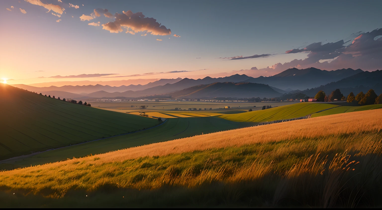 field, grass, Sundown, valley