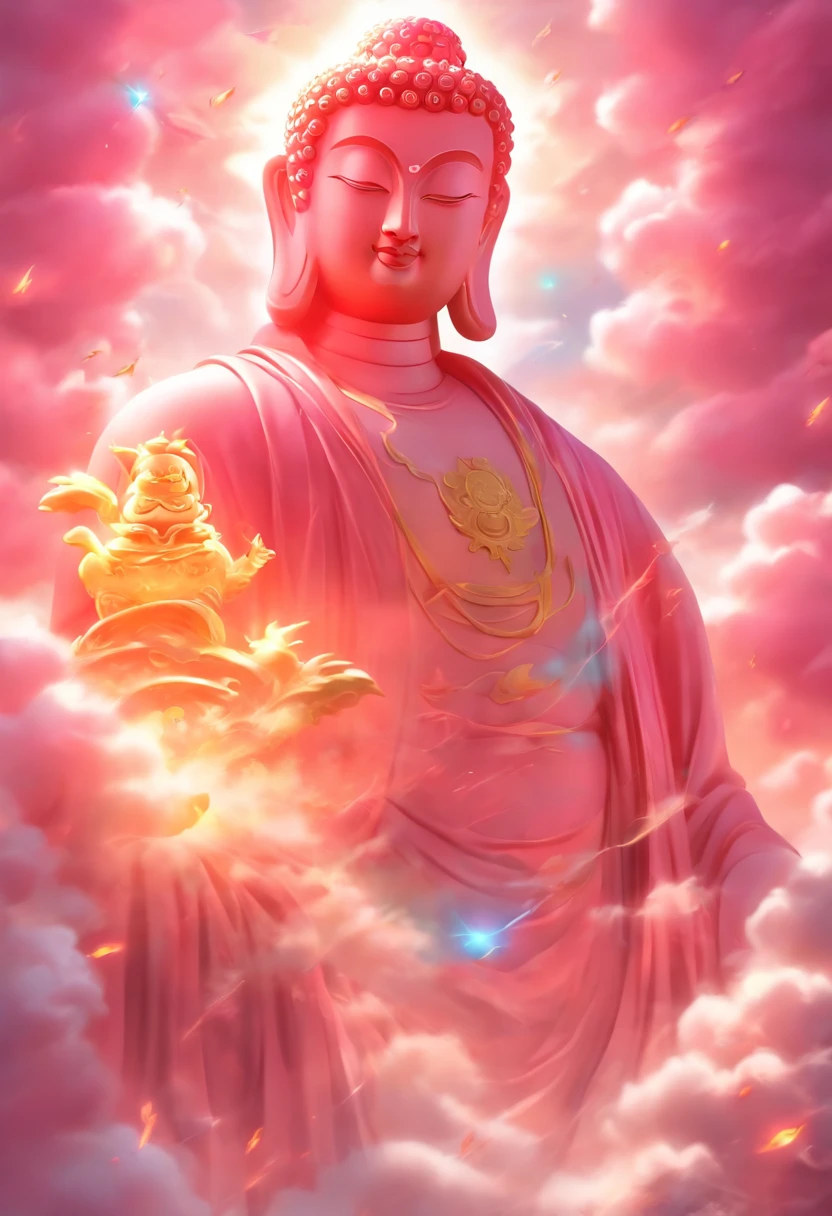 ((masutepiece)),(Best Quality)),china style,In the sky, The clouds form a huge transparent shiny white jade Maitreya Buddha statue,Thick clouds,and the sun was shining brightly,Pilgrims on the road,Hyper-realistic,Ultra photo realsisim,Pink,8K,High Definition,high quarity,Works of masters,super-fine,(((OC Renderer)))