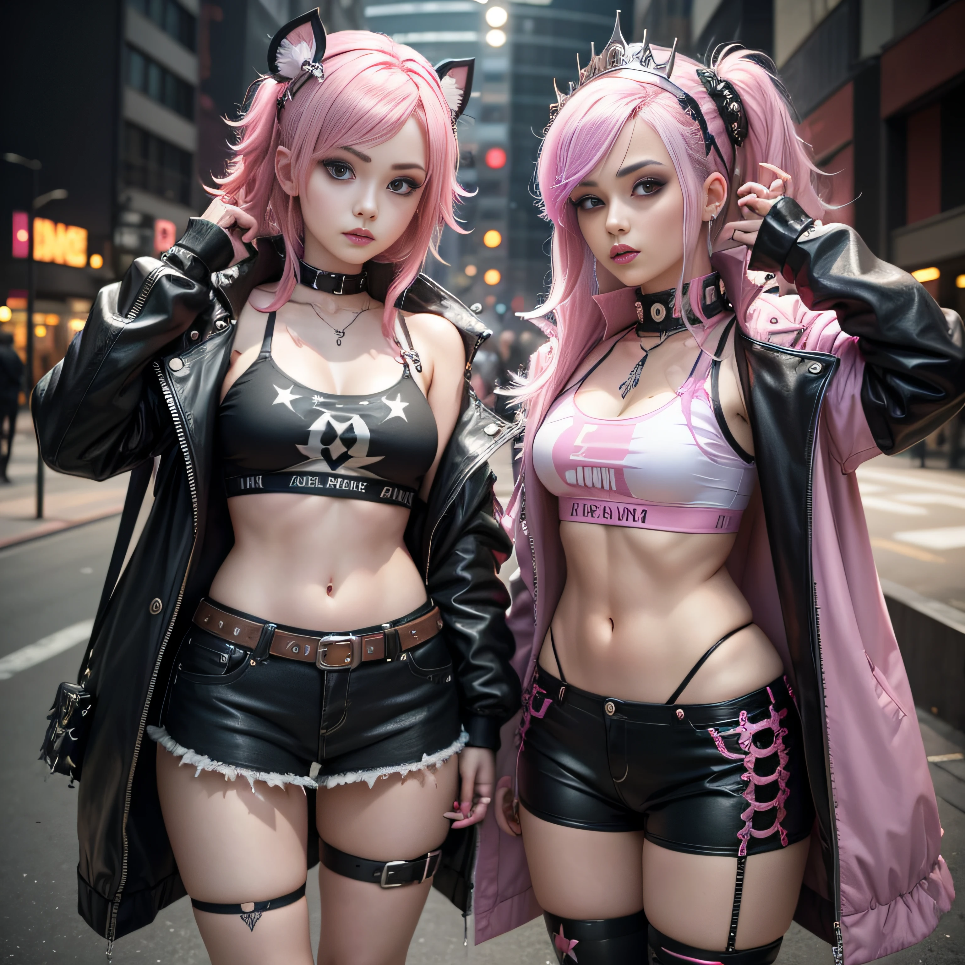 Alafe girl with pink hair and a crown on her head, dressed in punk clothing, dressed in crustpunk clothing, Anime girl cosplay, Cybergoth, Wearing a punk costume, kerli koiv as anime girl, 1 7 -  - old me goth girl, Belle Delphine, Anime Cosplay, With pink hair, real life anime girl, Punk Girl --auto