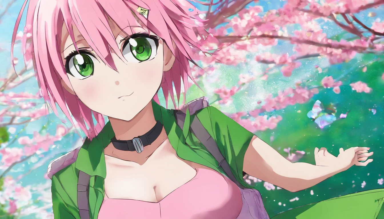 Sakura haruno, 1 girl, naked, bob hair, pink hair, green eyes, tiny pussy, tiny tits