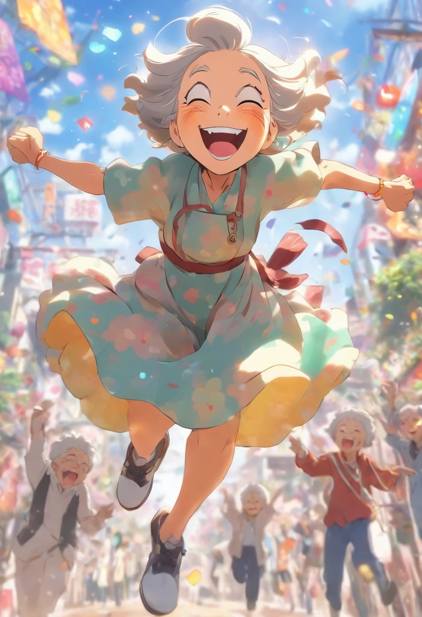 Granny Jump,happily laughing,Scenes that make old age happy