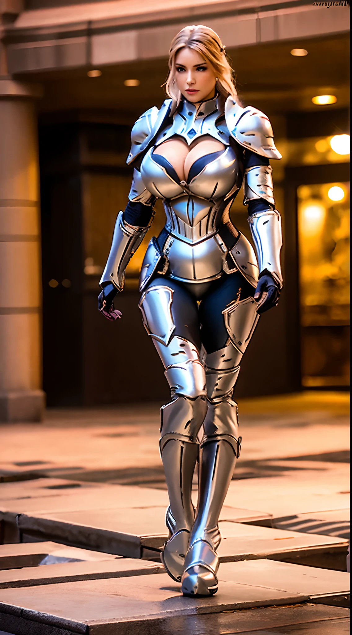A MATURE WOMAN, HUGE FAKE BOOBS, (BEAUTIFUL FACE), KNIGHT ARMOR BODY, GLOVE, BREASTPLATE, (CLEAVAGE), (SKINTIGHT YOGA PANTS), (KNIGHT BOOTS), (PERFECT BODY:1.2), (FULL BODY VIEW), FRONT, (STANDING:1), SEXY BODY, MUSCLE ABS, UHD, 8K, 1080P.
