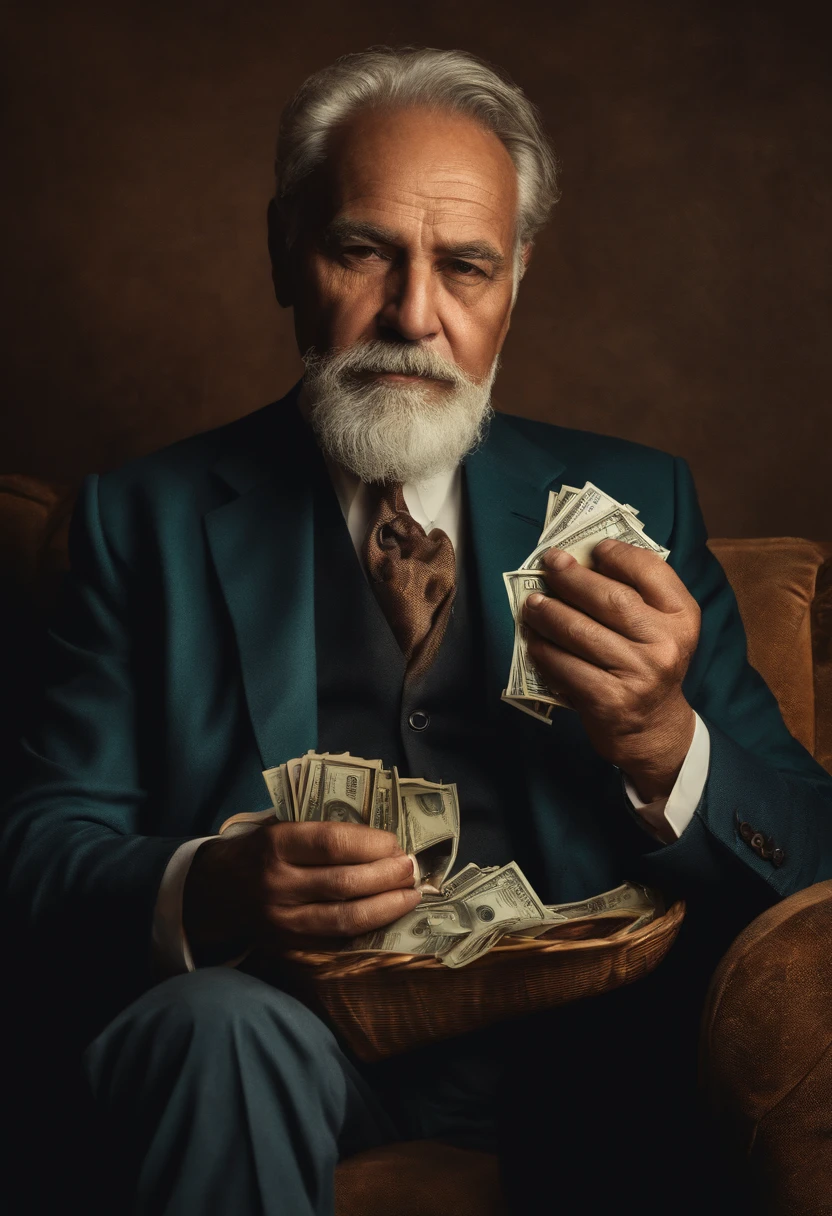 Portrait of an older father with money in hand