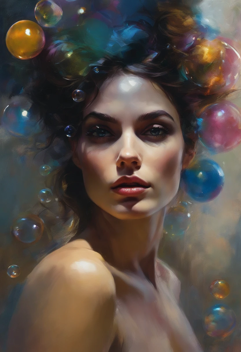 SamdoesArts style ivre belle femme comme Delirium de Sandman, (Mind-blowing colorful soap bubbles), Par Jeremy Mann, par Sandra Chevrier, par Dave McKean et Richard Avedon et Maciej Kuciara, Punk rock, Fille de char, high detailed, 8k