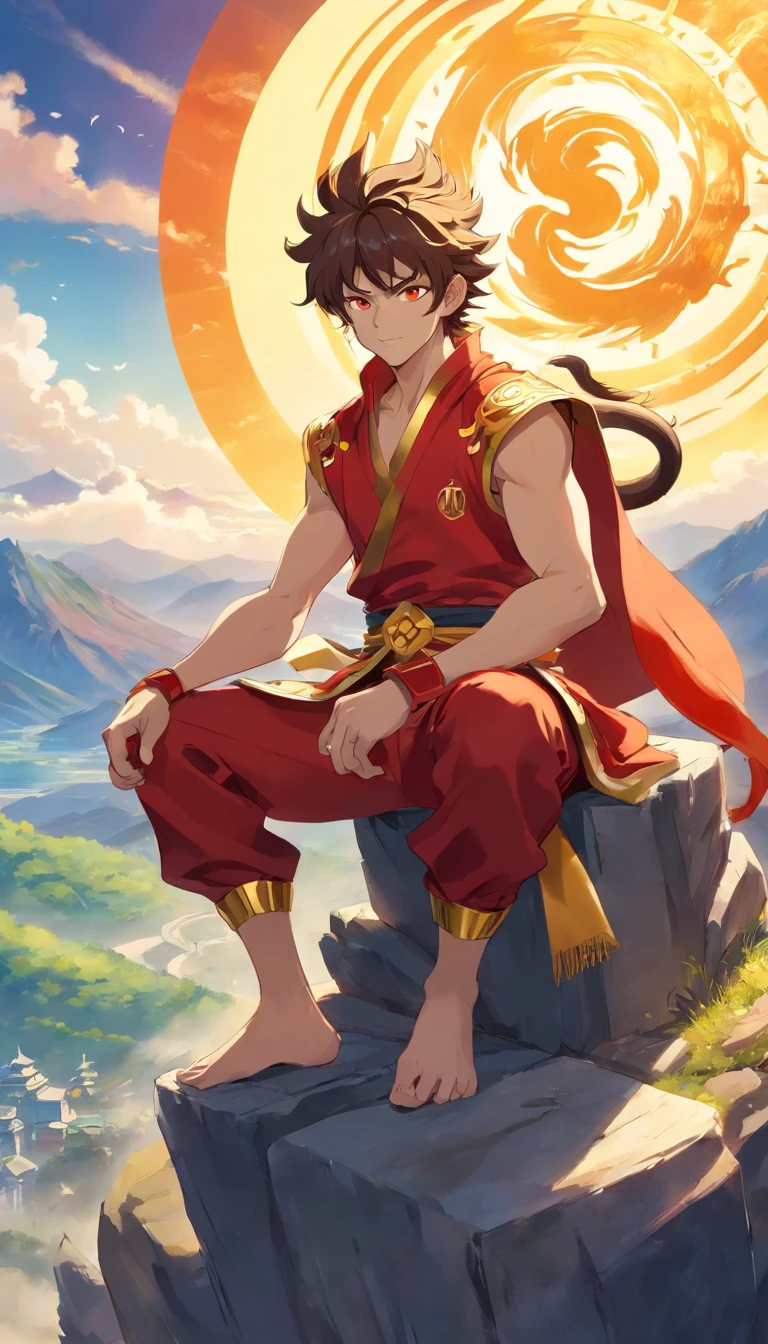 muscular boy, masculine features, wild, masculine, valiant, handsome, rugged, hoodie, traditional Chinese costume, fusion of ancient Chinese and modern, king of rappers, pectoral muscles, abs, cool atmosphere, sitting, solid posture, fashionista, stylish, colorful, individual, Cantonese, singing, dancing, sky with stars shining like dreams, quiet night book, Starry sky blooming brightly, whispering dream and confusion border, Cantonese pride
