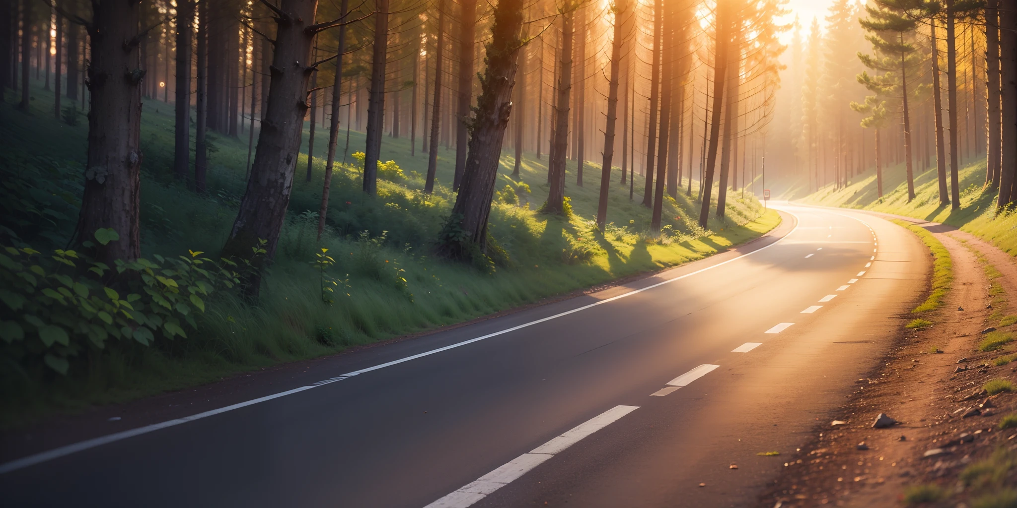 Make a picture of a road in a forest at dusk --auto --s2