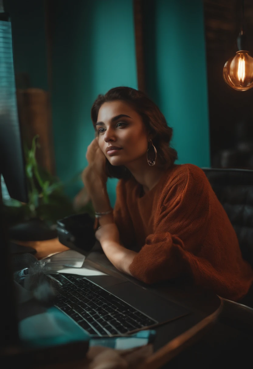 Young person sitting on online making money studio