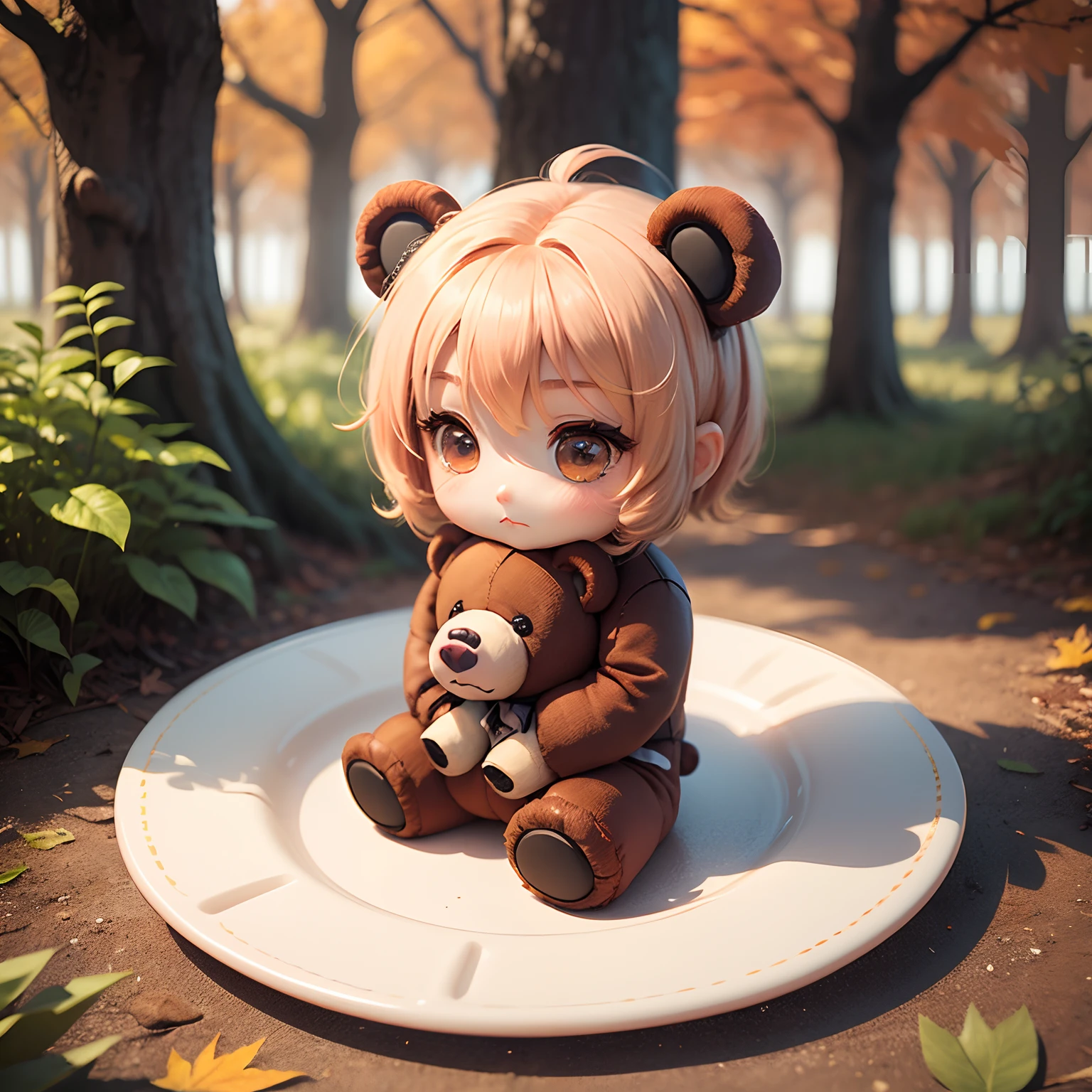 (Chibi Teddy Bear:1.3)、(Chibi Pork Plush Toy:1.2)Fairytale autumn forest、You and I are friends
