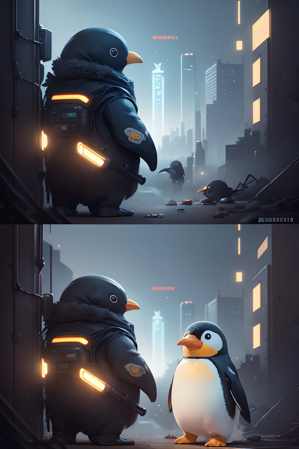 ((stickers))、white background、simple background、concept art、sots art、anthro Penguin、Cyberpunk Penguins、retrofuturism、Cinematic lighting