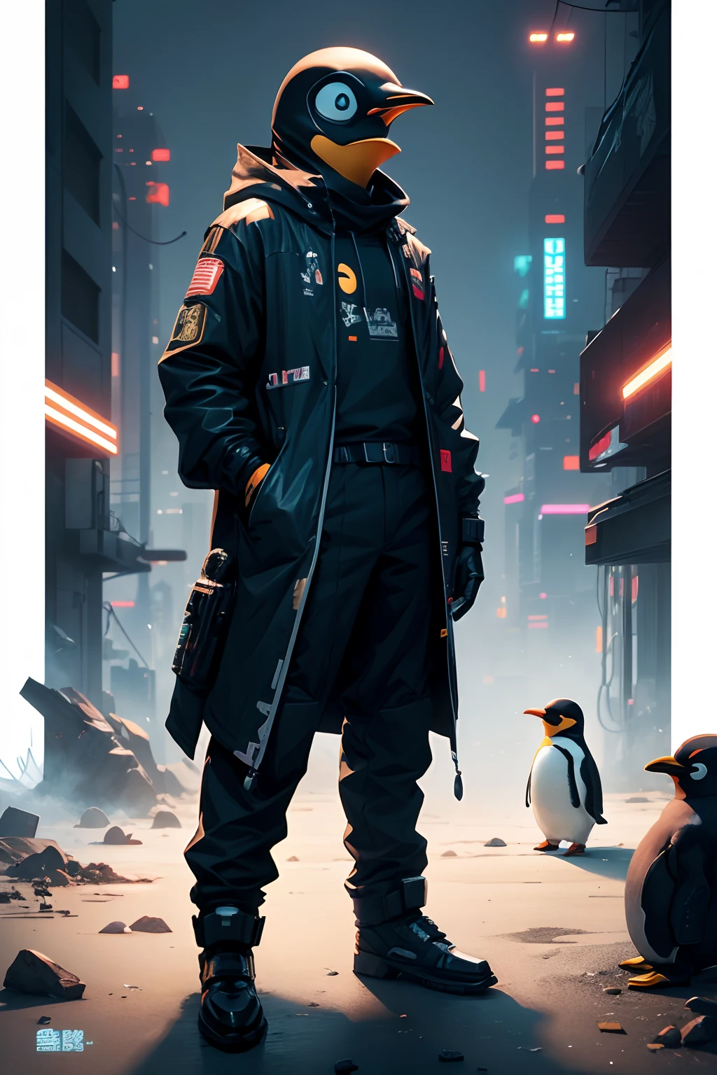 ((stickers))、white background、simple background、concept art、sots art、anthro Penguin、Cyberpunk Penguins、retrofuturism、Cinematic lighting