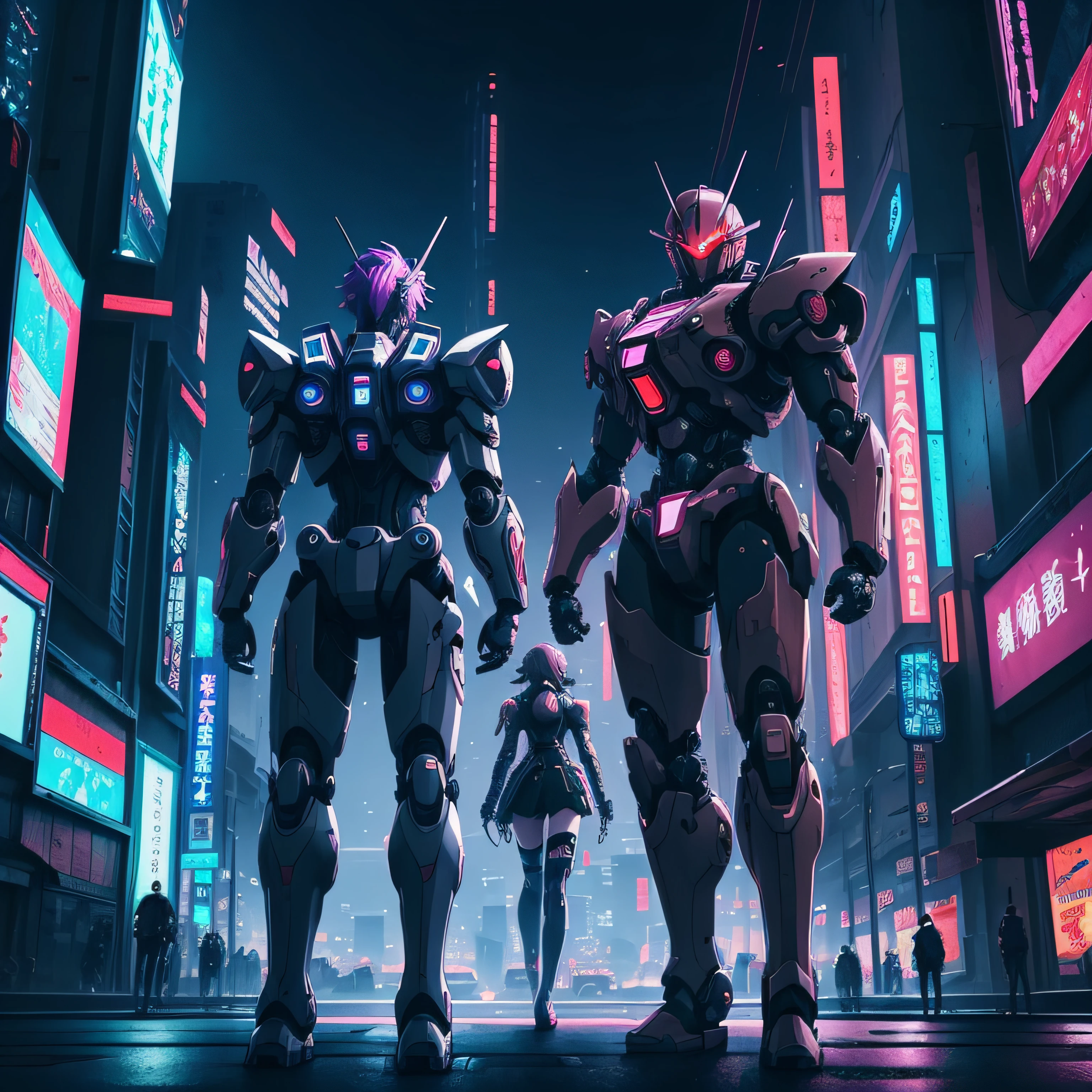 Anime scene of two people in the city with a robot, Digital Cyberpunk Anime Art, anime cyberpunk art, Cyberpunk anime girl mecha, cyberpunk anime art, modern cyberpunk anime, digital cyberpunk - anime art, Anime Mecha Aesthetics, badass anime 8 K, best anime 4k konachan wallpaper, mecha asthetic, anime cyberpunk, anime style 4 k --auto