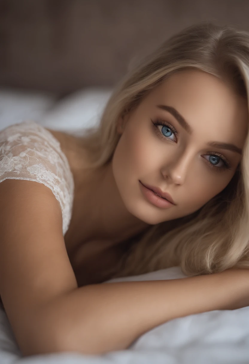 Scandinavian woman, 20, Lie down in bed, blond hairbl