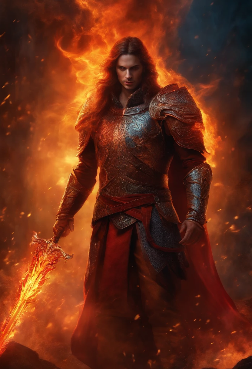 a flaming sword, (with) spirits (floating) around, vibrant colors, fiery glow, dynamic appearance, (detailed) flames, (transparent and ethereal) spirits, (mystical and magical) atmosphere, (intense and powerful) energy, (sharp and fierce) features, (dramatic and epic) lighting, (highly detailed and realistic) portrayal, (professional-grade, HDR-enhanced) artwork, (inspired by fantasy and enchantment) styles, vivid red and orange hues