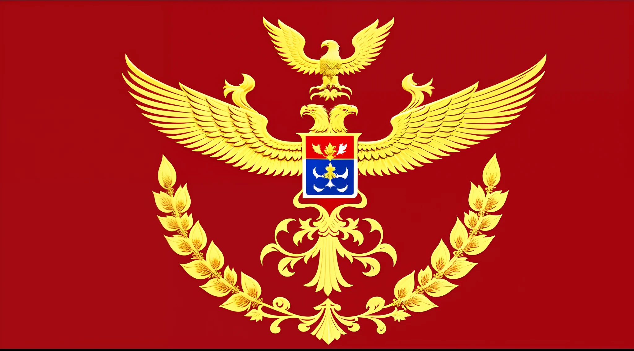 Close up of red and white emblem and gold eagle, Russian National Guard, inspired by Vladimir Borovikovsky, Royal insignia on the background, Inspired by Alexander Gerasimov, military insignia, insignia, Shogun, in style of kyrill kotashev, military police, Symbols of Orthodox dieselpunk, Imperial Russia