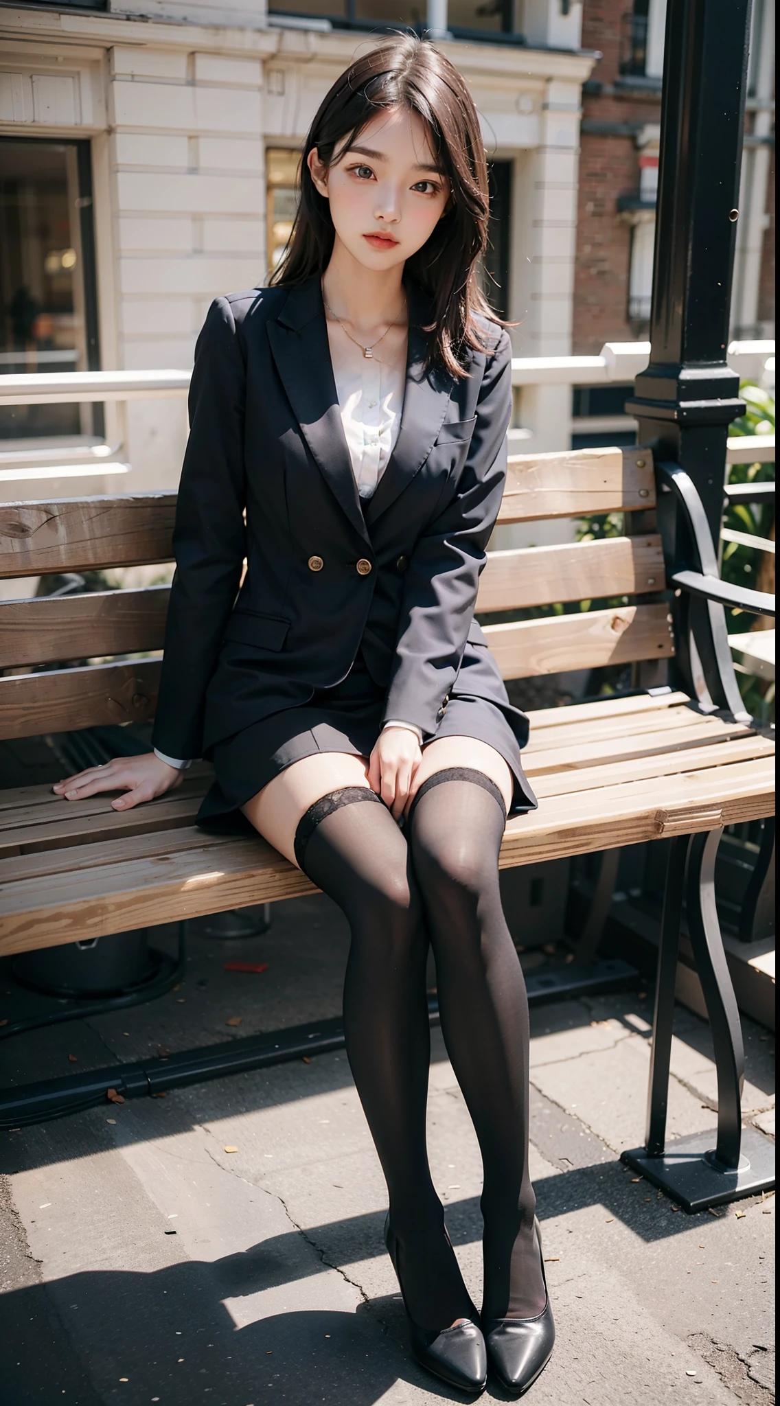 Araffe sitting on a bench in a suit and stockings - SeaArt AI