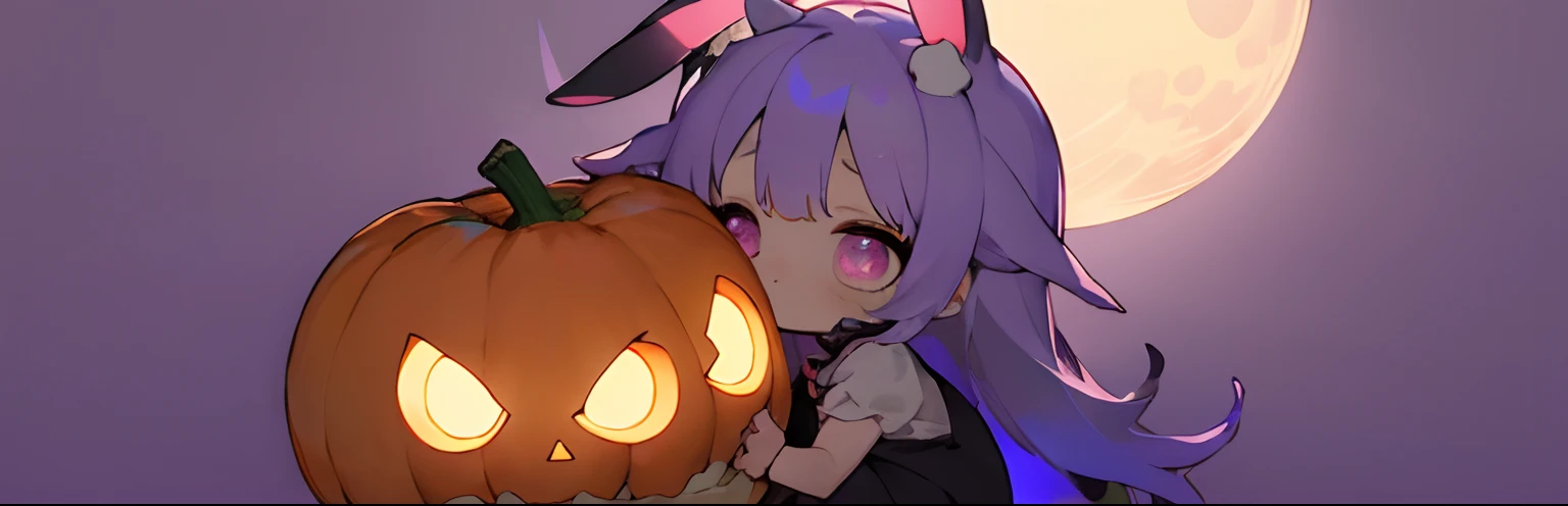 PastelColors、Halloween、The best light source、ultra-detailliert、Super beautiful、Chibi、Cute pumpkin lantern、trick or treat、Hidden heart-shaped balloon、The background is an abandoned castle、fullmoon、Bat on the full moon、Is the feast a rabbit、Gradient Rainbow Transparent Hair、kawaii、Clarify the person、The face is super fine、eyes are large、Glow of the pupil of the eye、Thicken the outline of a person、」