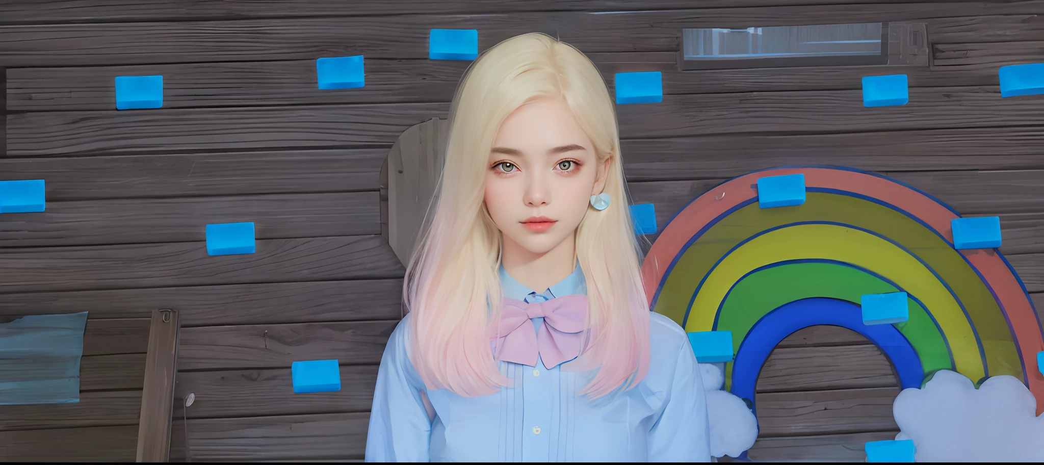 ultra realistic 8k cg, picture-perfect face, flawless, clean, masterpiece, professional artwork, famous artwork, perfect face, beautiful face, beautiful eyes, ((perfect female body)), solo,(immersive atmosphere, chiaroscuro:1.5,bright light:1.2,luminous lighting)
,,(blush:0.5),seductive expression,extremely detailed_eyes,thick thighs,large breasts,
beautifully detailed background,depth of field,realistic:1.3, long shot,1girl,shirt,pleated skirt, school uniform, sitting, full body,
(ambient light:1.3),(cinematic composition:1.3),(neon lights:0.1),(HDR:0.1),Accent Lighting, white pantyhose,
