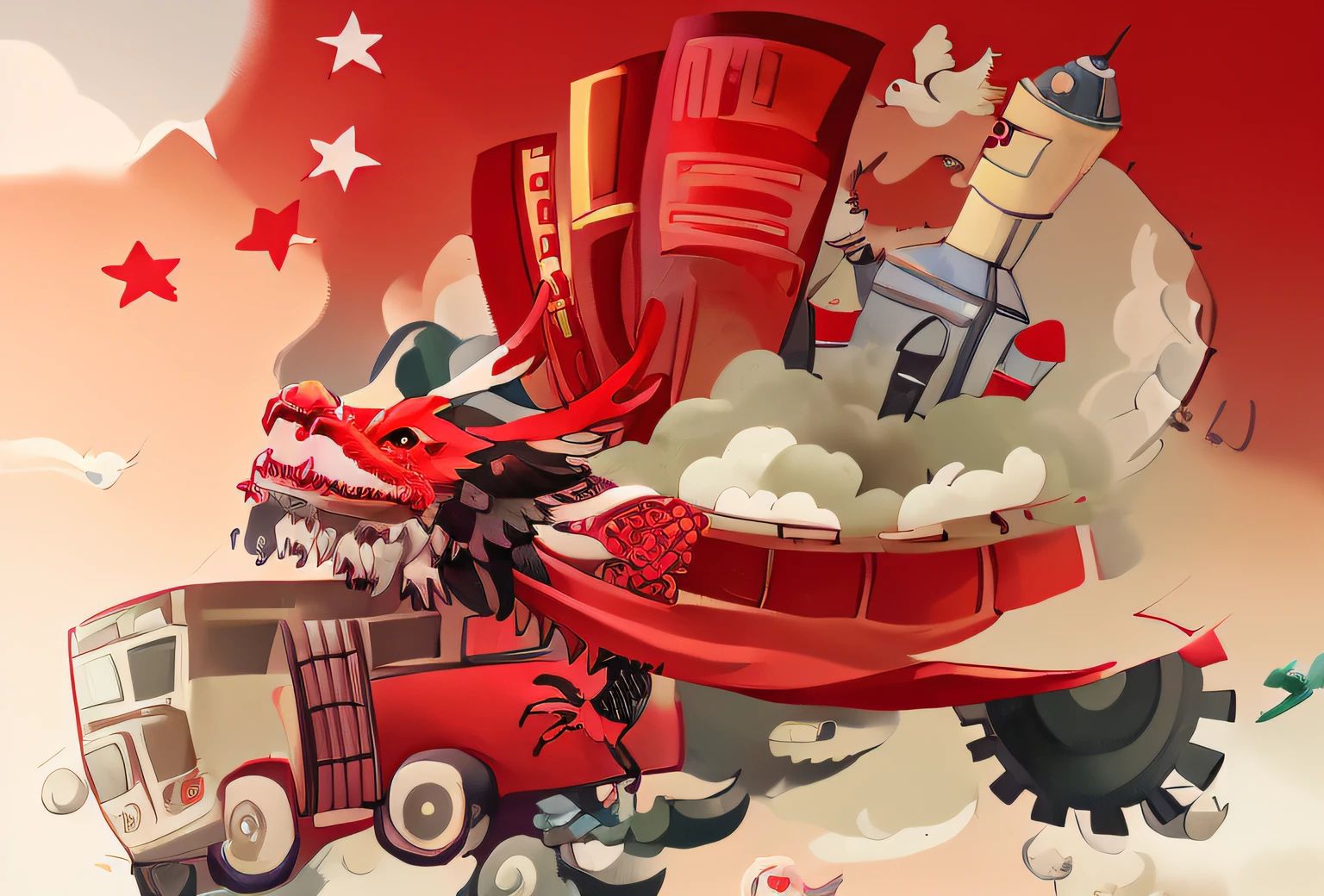 red flags,The Car,chinesedragon,rockets,the birds,腾云驾雾