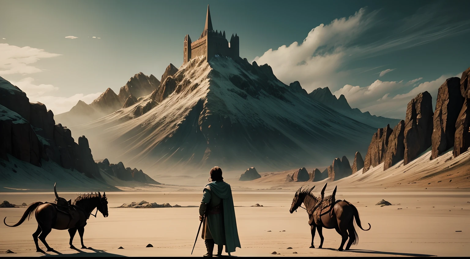 Lord of the Rings scene in Mordor with Frodo and the dragons
