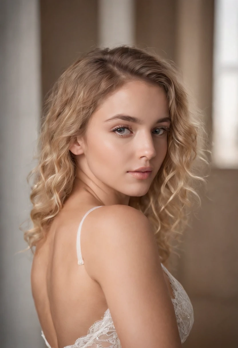 FEMME SEXY, 18 ans, mince, athletic, shiny tanned skin, Huge-breasts, Huge buttocks, Taille fine, blond curly hair, lingerie, Realstic, photographie, real, naturel