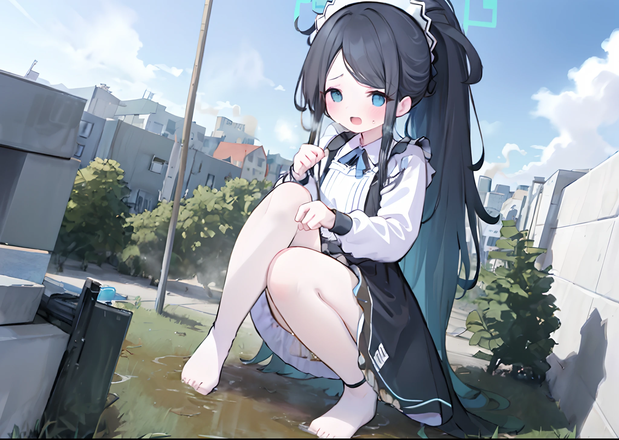  girl, black hair, black eyes, slime, tentacle bound wrists, shrine, nsfw,