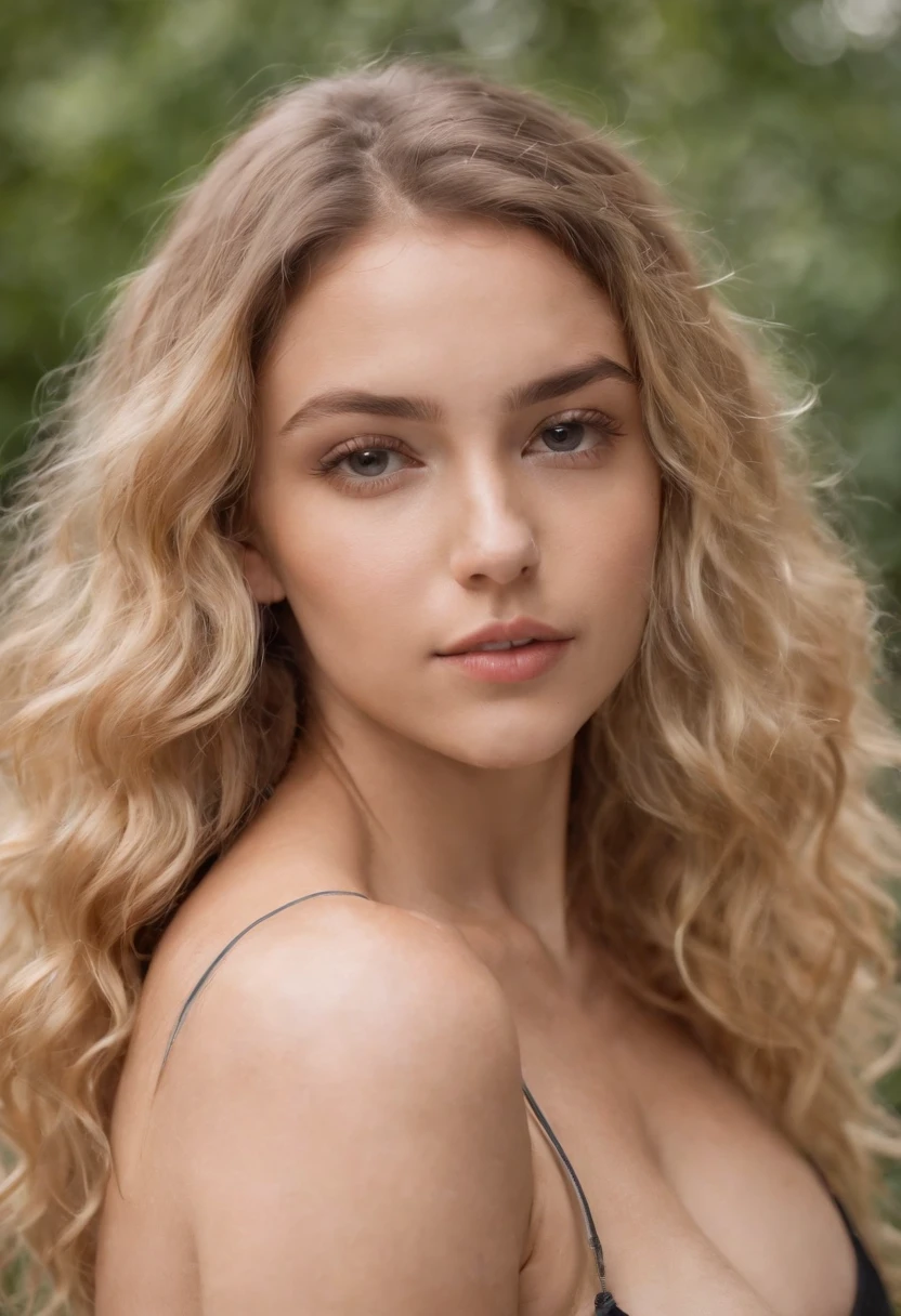 FEMME SEXY, 18 ans, mince, athletic, shiny tanned skin, Huge-breasts, Huge buttocks, Taille fine, blond curly hair, sans vetement, Realstic, photographie, real, naturel