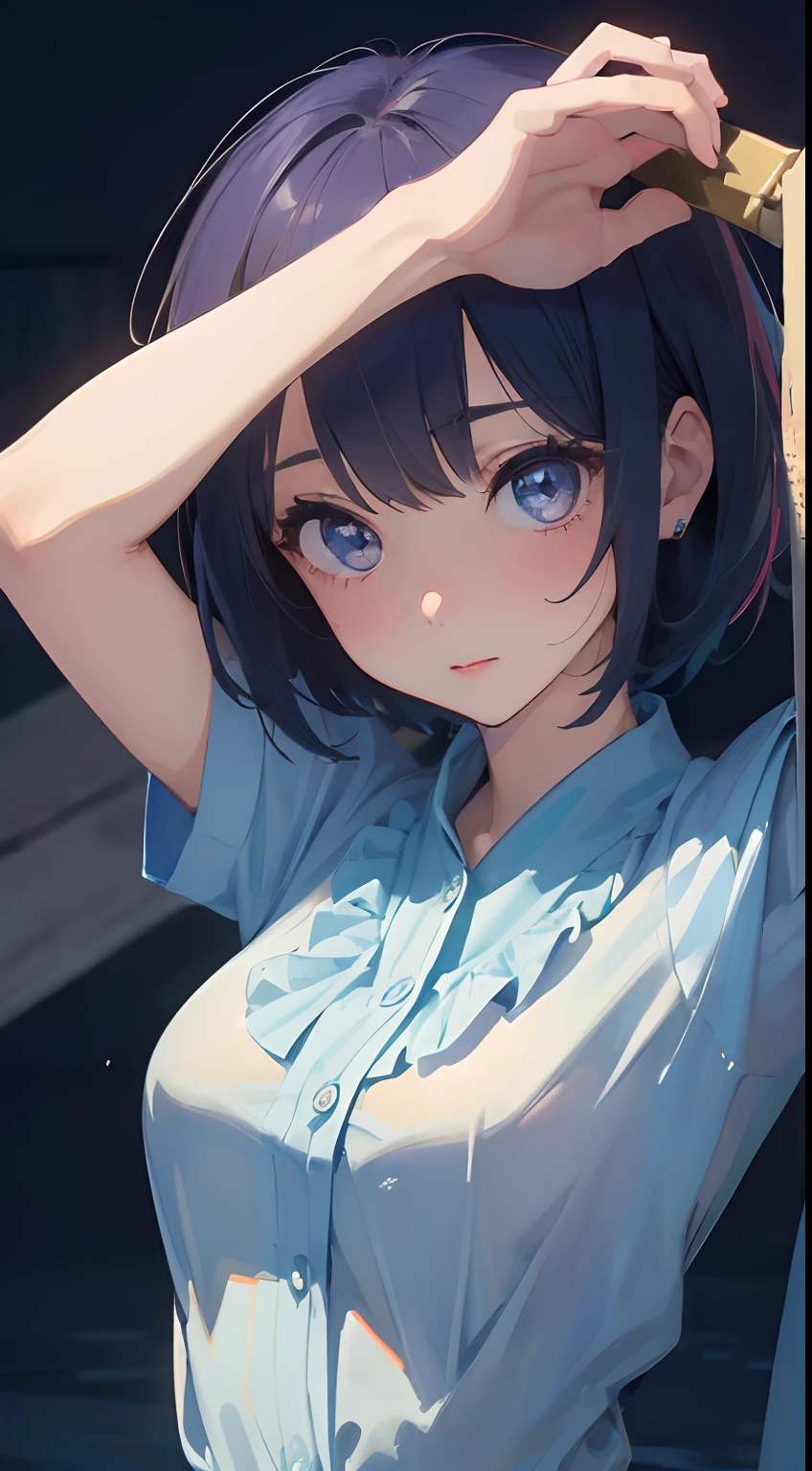 ((top-quality、8k、masterpiece:1.3))、1人、Beautiful woman with slender abs:1.3、(Bery short hair、爆乳:1.2)、cardigan:1.1、hyperdetailed face、A detailed eye、二重まぶた