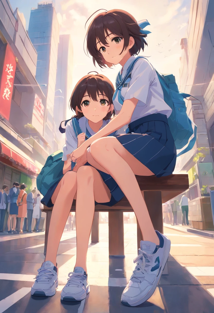 Giantess,high tops,serafuku,cheek-to-cheek,object hug,Sneakers,Meiji Female Student Uniform