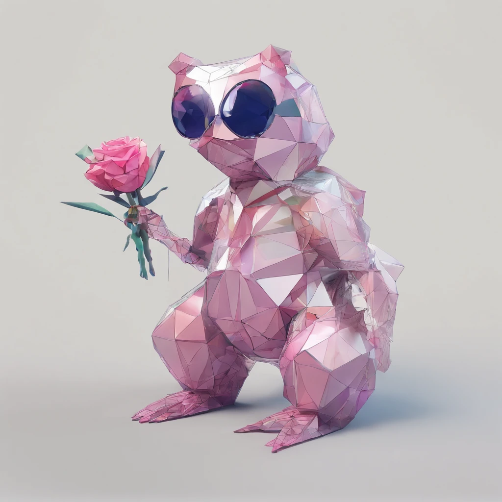 Alignement parfait, Mignon petit grenouille portant une veste,vases en cristal,Fleur de rose, porter des lunettes de soleil, cheerfulness, Position debout, abstract beauty, centered, looking at the camera, facing camera, Proche de la perfection, dynamique, highly detailed, lisse, mise au point nette, 8k, High definition resolution, illustration, illustrations de Carne Griffiths et Wadim Kashin, fond blanc