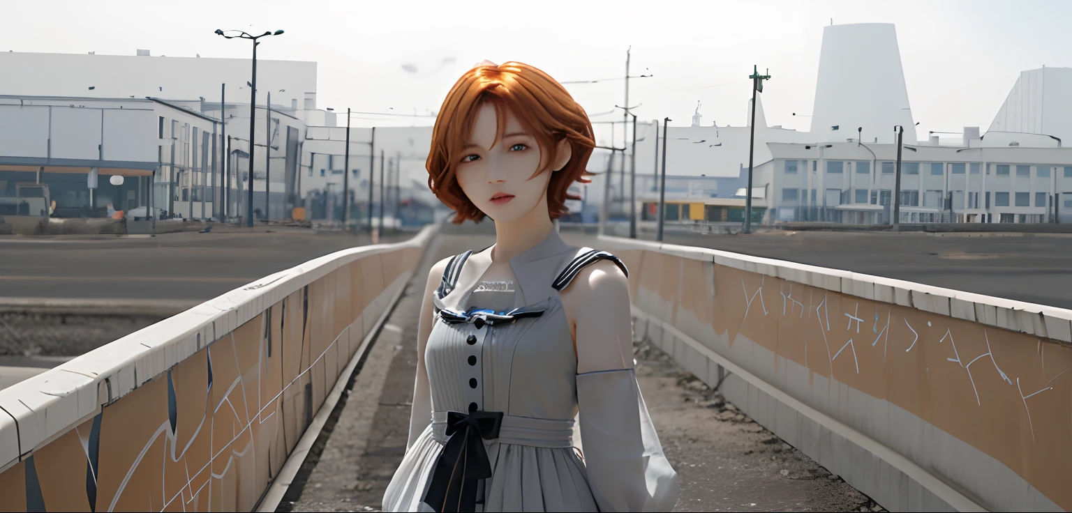 1girl, madoka, dress, short hair, orange hair, 8k, relistic, ultra detail, 70mm lens,