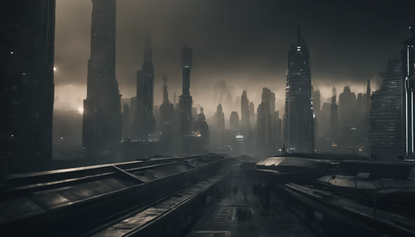 A dystopian futuristic city inhabited only by robots with lots of brutalist architecture