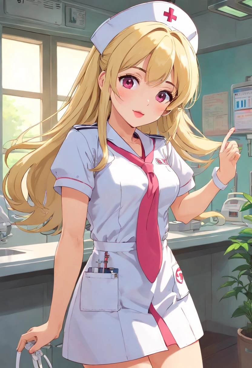 nurse　Blonde longhair　nurse's outfit　Patsun　Pendants　Pink lip　hospitals　年轻　Naughty Poses　cute little　tits out　friendly