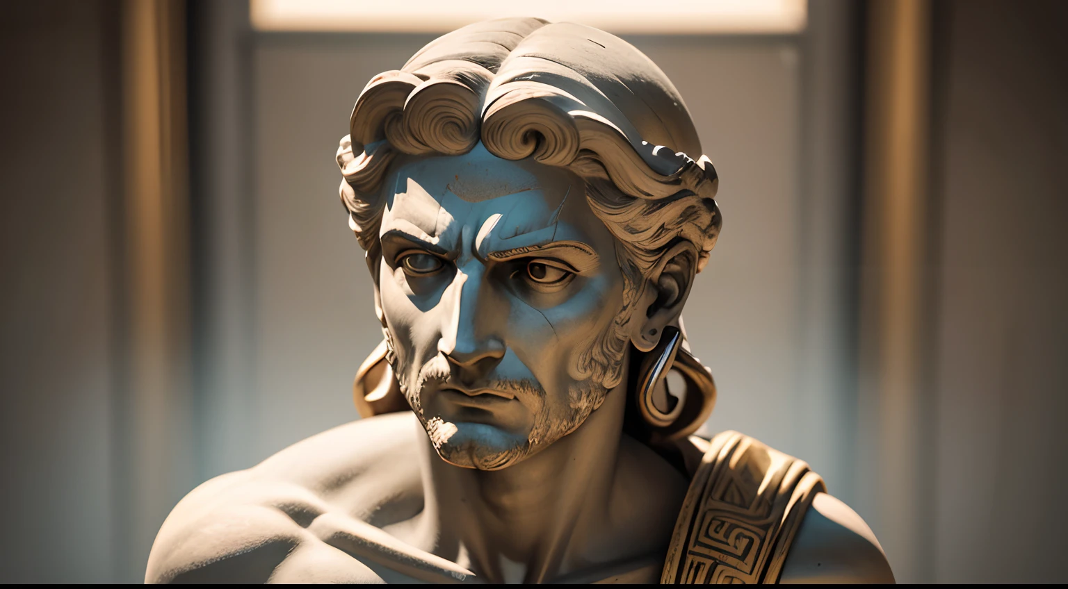 Portrait, realism, photorealism, ancient roman gladiator like white marble statue --auto --s2