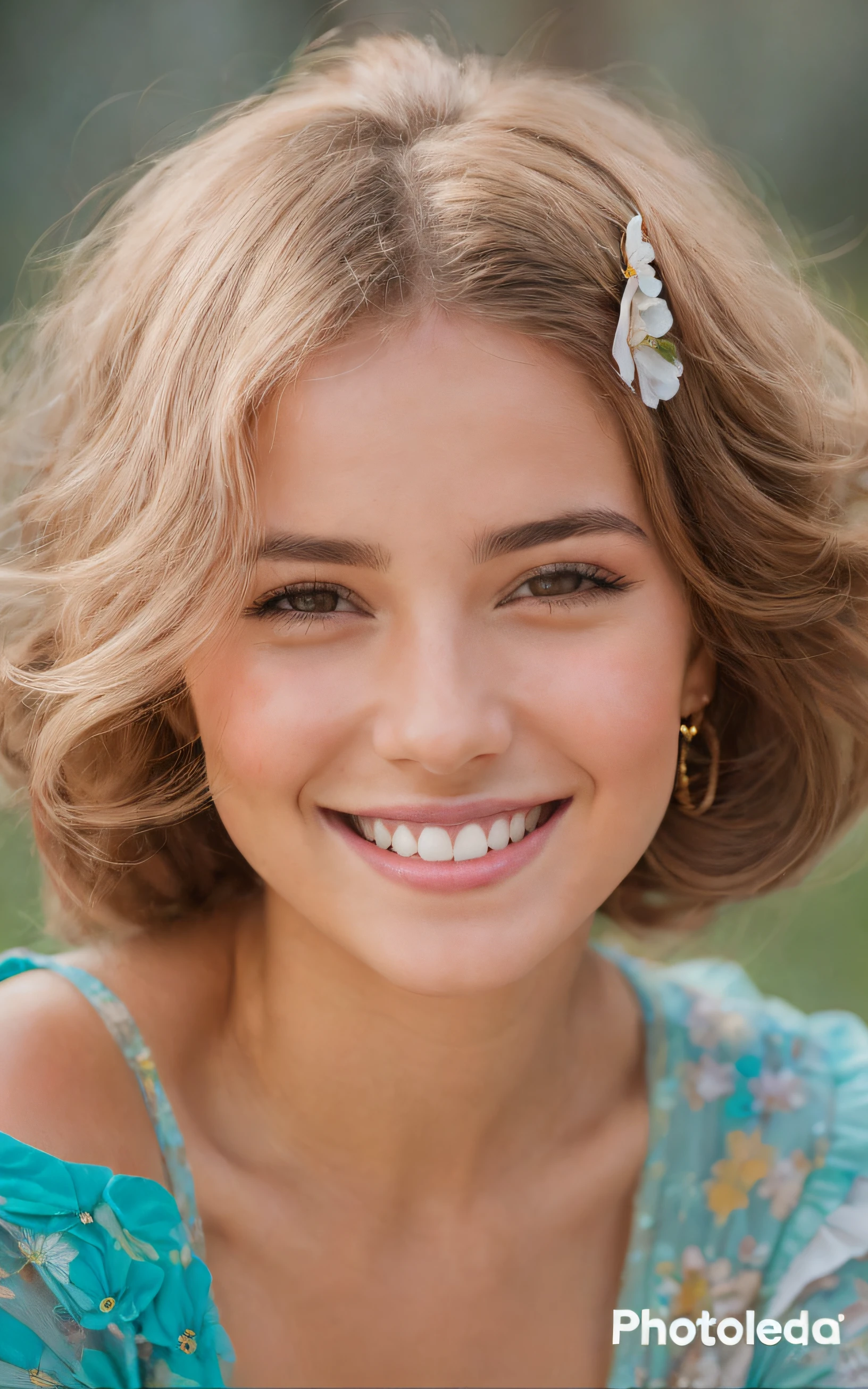 Retrato de una joven con una flor en el pelo, hermosa y sonriente, con una hermosa sonrisa, Retrato en primer plano, sofya emelenko, Primer plano de la cabeza, Hermosa modelo joven, She is grinning, hermosa sonrisa, Hermosa cara sonriente, Retrato en color, Retrato de alta calidad, hermosa cara sonriente, Chica sonriente, sonriendo dulcemente, bonita sonrisa