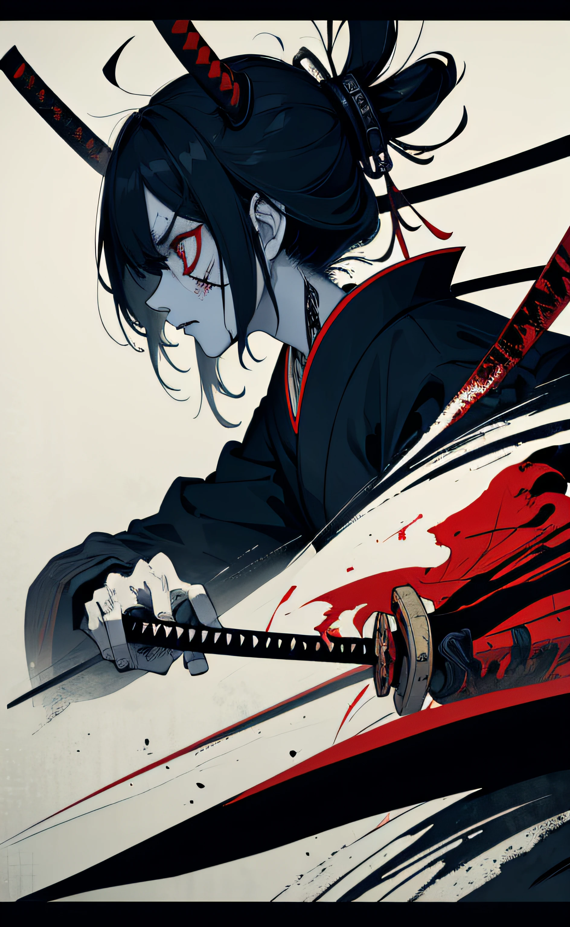 horror thriller movie poster, masterpiece, best quality, zombie samurai, (Bauhaus, shapes, lines, abstract:1.1) japan, katana,