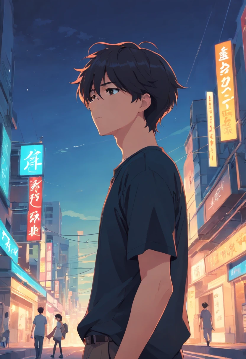 Black shirt,Handsome boy,Leaning sideways