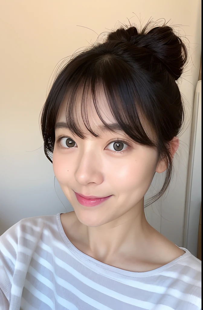 Female in her 30s、One bun hair, Face without makeup, silky white skin, shopping