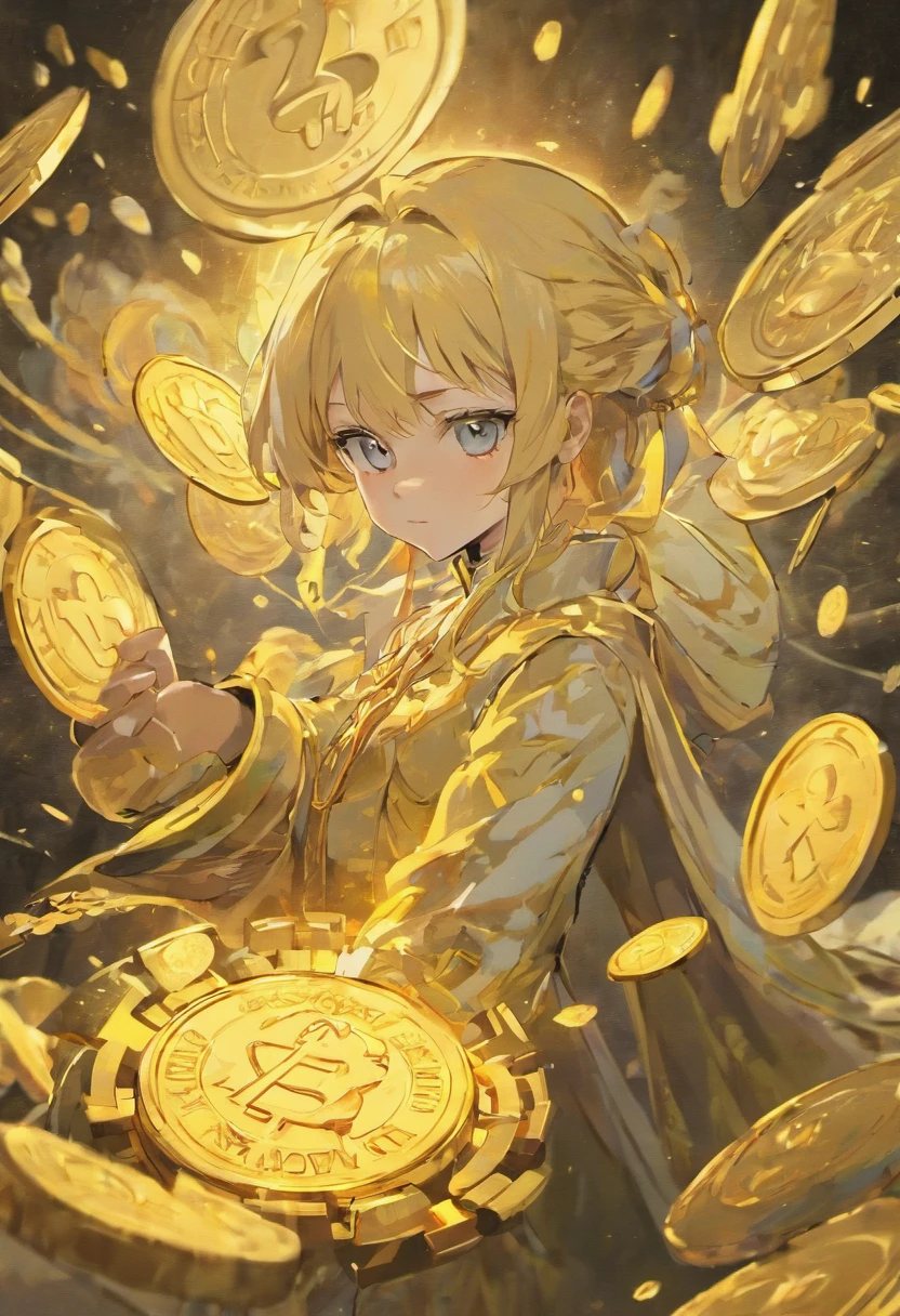 molten gold,gold bullion,coin,Wearing lots of gold accessories,1girl,slime girl,shiny skin,goldpowder,Metalheart,liquid metal girl