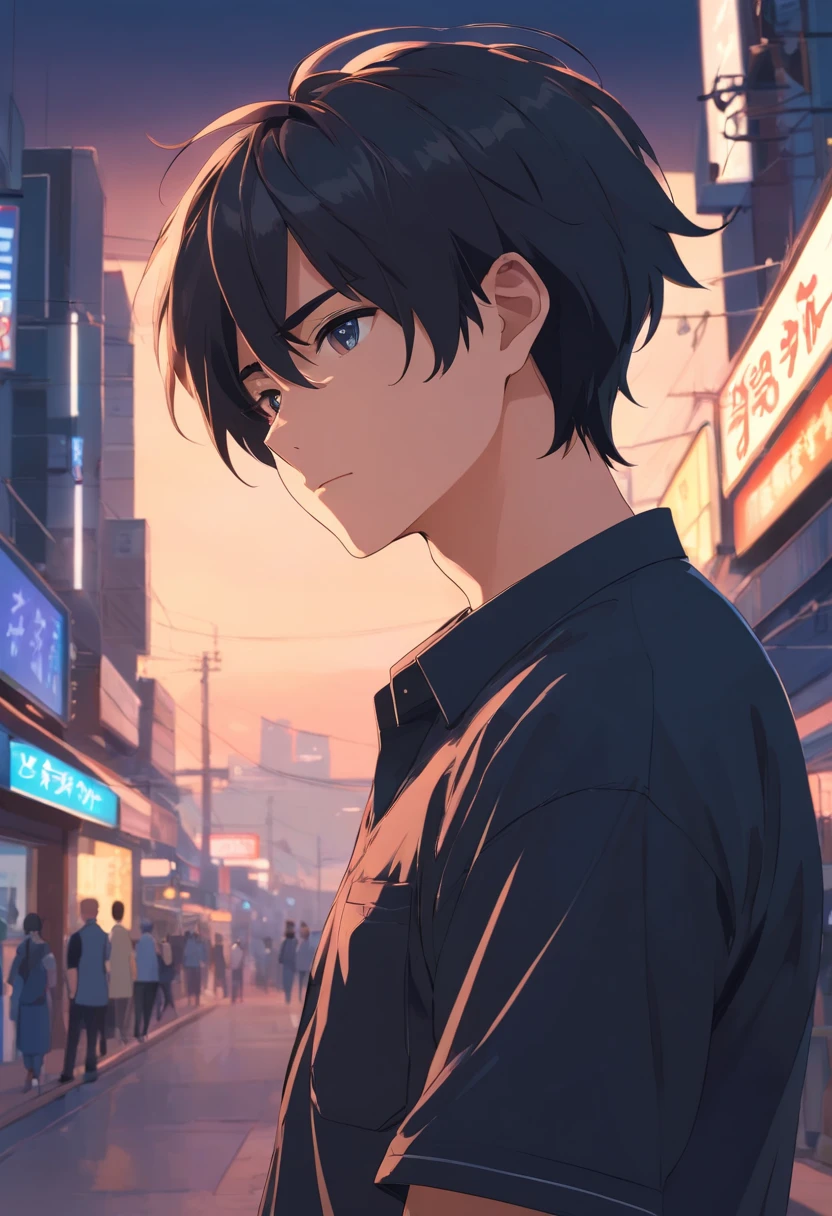 Black shirt,Handsome boy,orthofacial,Pocket in,disdainful expression