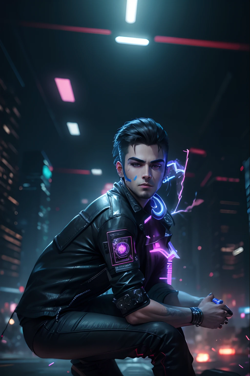 Change background cyberpunk handsome boy, realistic face, 8k, ultra realistic