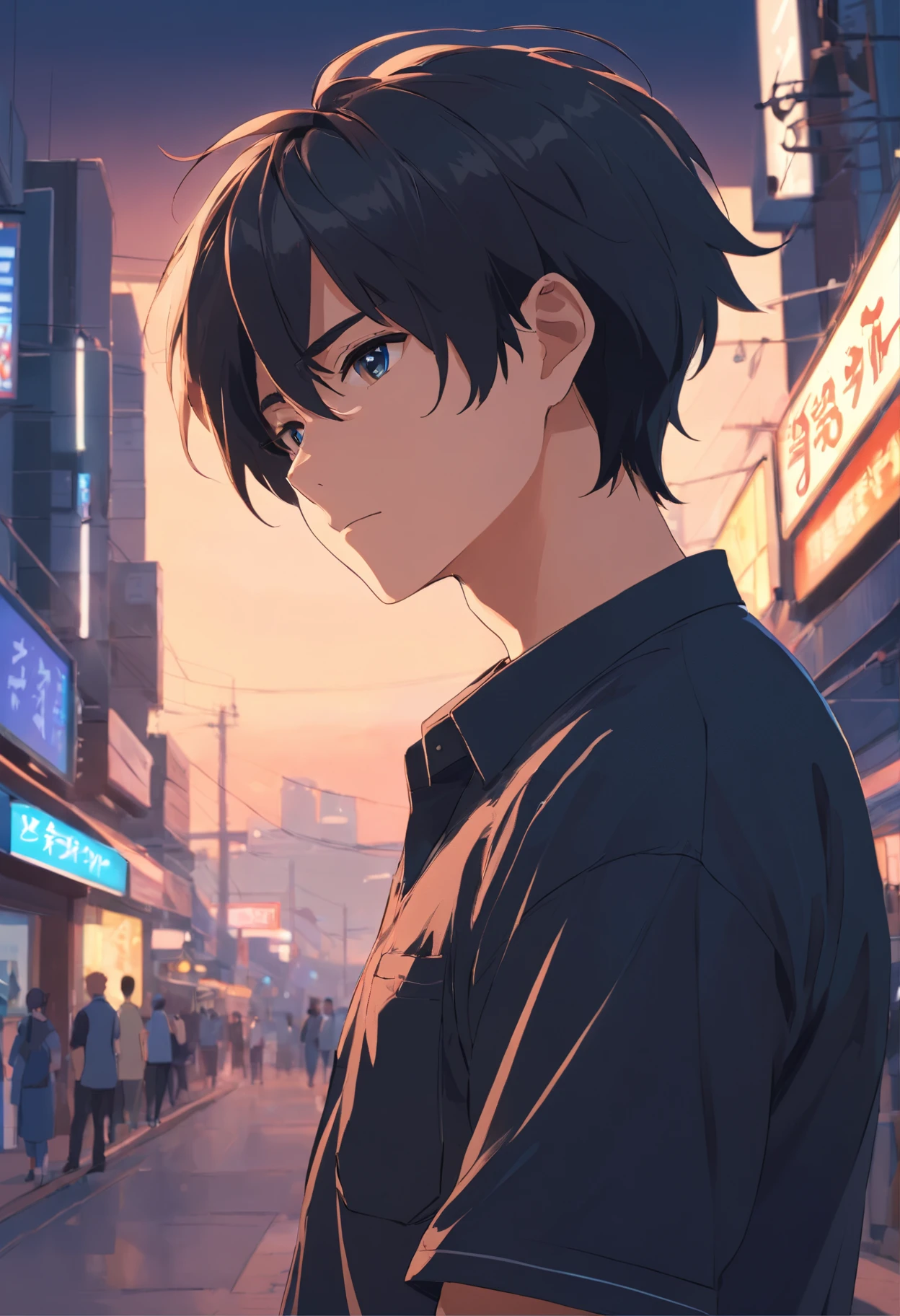 Black shirt，Handsome boy，orthofacial，Pocket in，disdainful expression