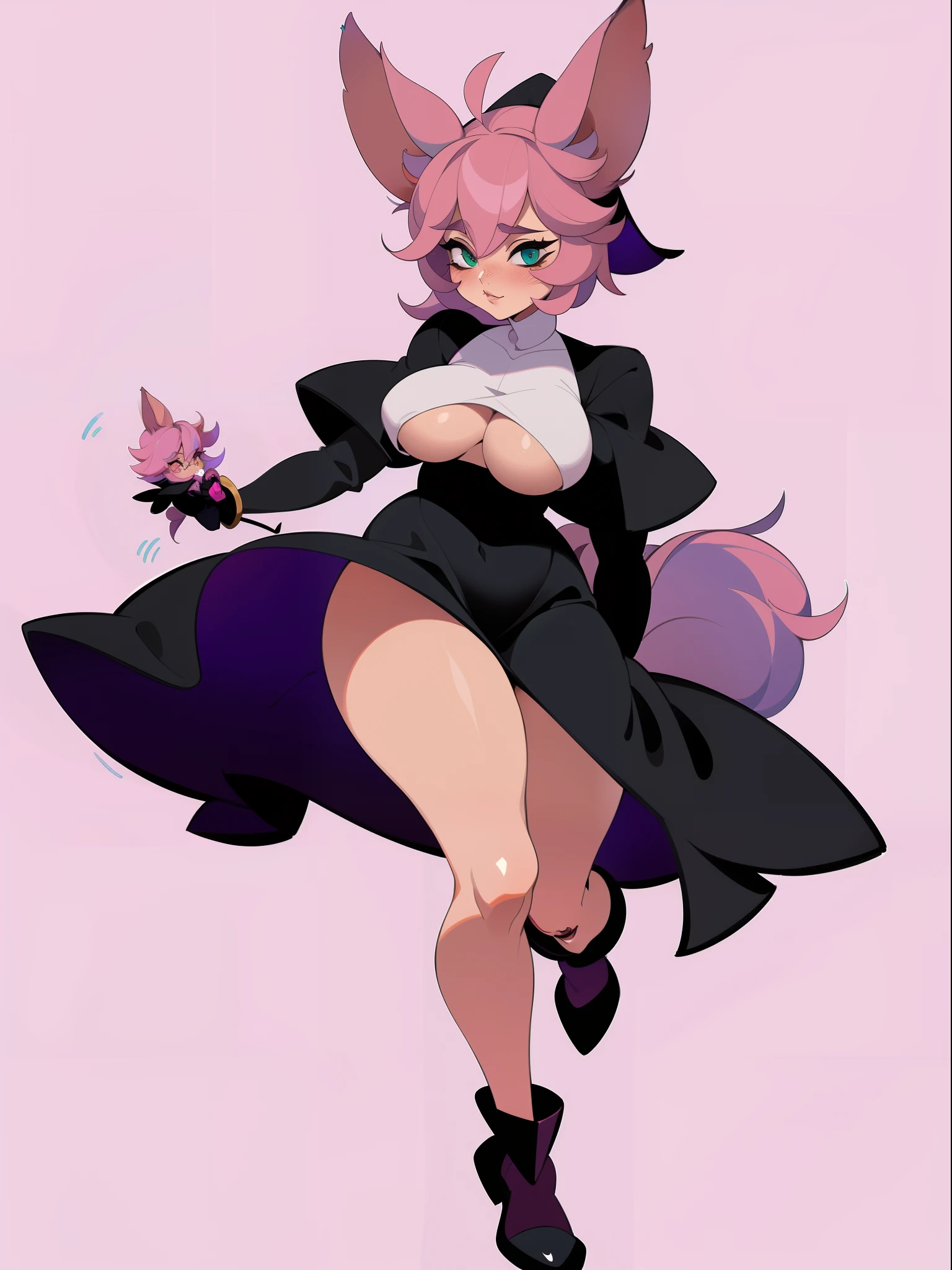 character concept adopt, female cute (yordle) , fullbody dress  (nun) big boobs (sad), pink hair