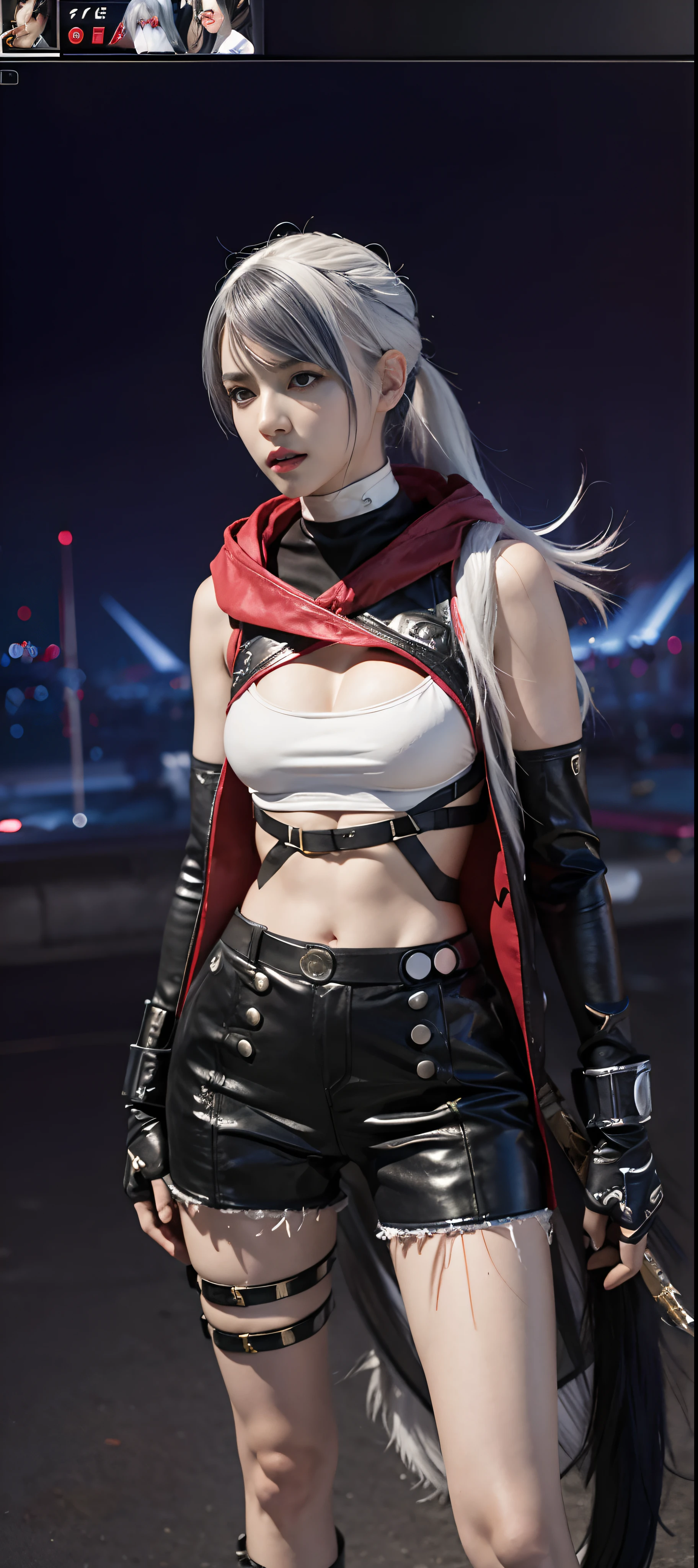 a close up of a person in a costume with a sword, as a character in tekken, female character, tifa lockhart with white hair, katana zero video game character, lunar themed attire, kda, slim body, cyborg - girl with silver hair, upper body avatar, fashion gameplay screenshot, fighting game character, new character, floralpunk elysian maiden, sigma female